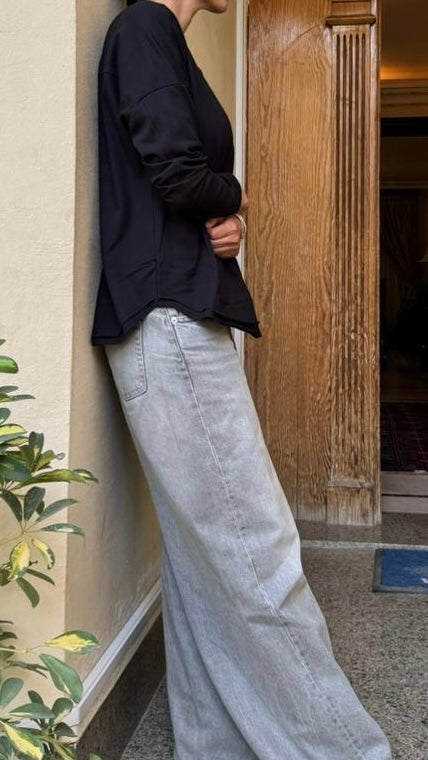 Basic double layer cotton top in Black