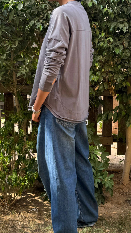 Basic double layer cotton top in Gray