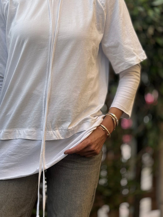 Double Sleeves Cotton Top in White