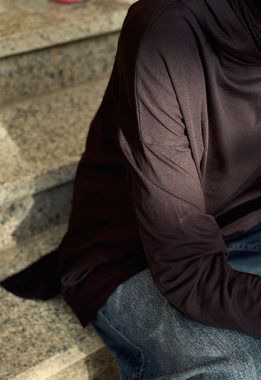 One size basic cotton hoodie Top in Black