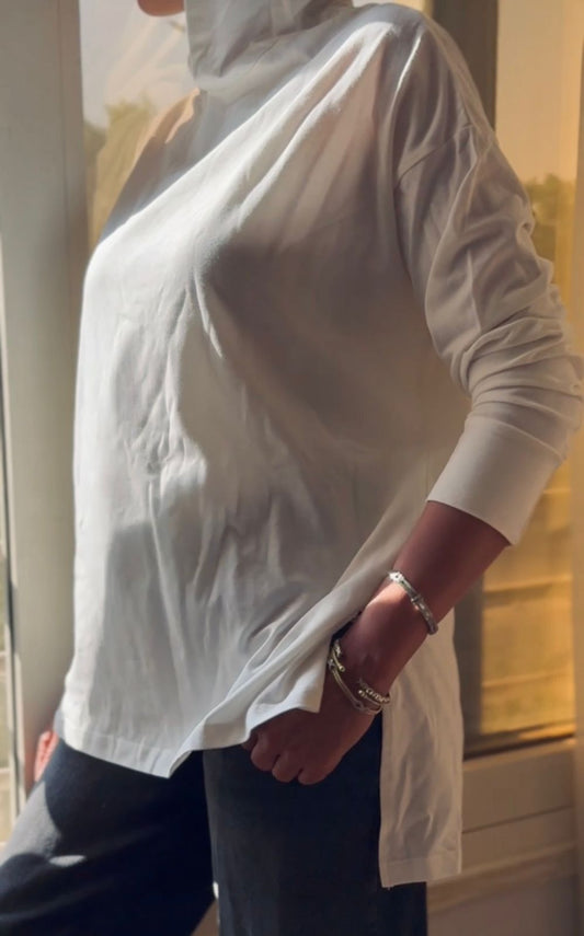 One size basic cotton hoodie Top in off white