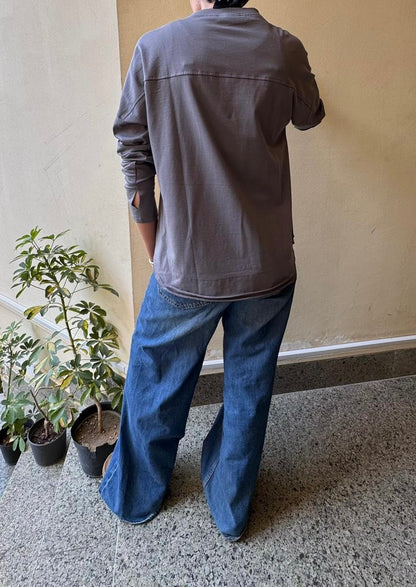 Basic double layer cotton top in Gray