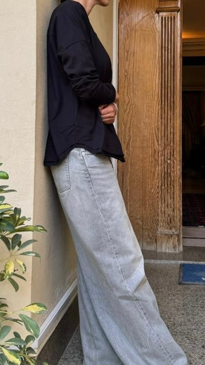 Basic double layer cotton top in Black