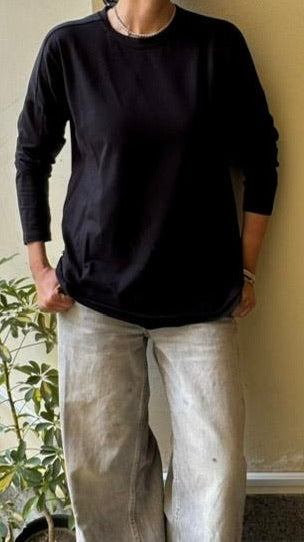 Basic double layer cotton top in Black