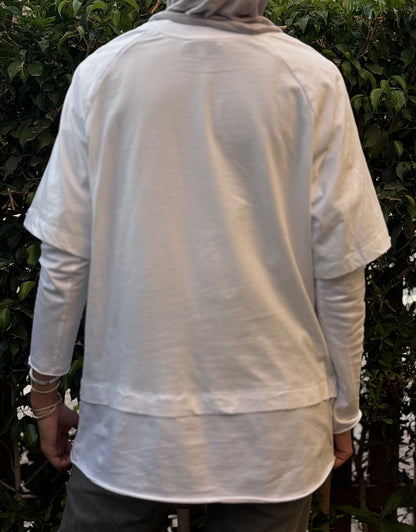 Double Sleeves Cotton Top in White