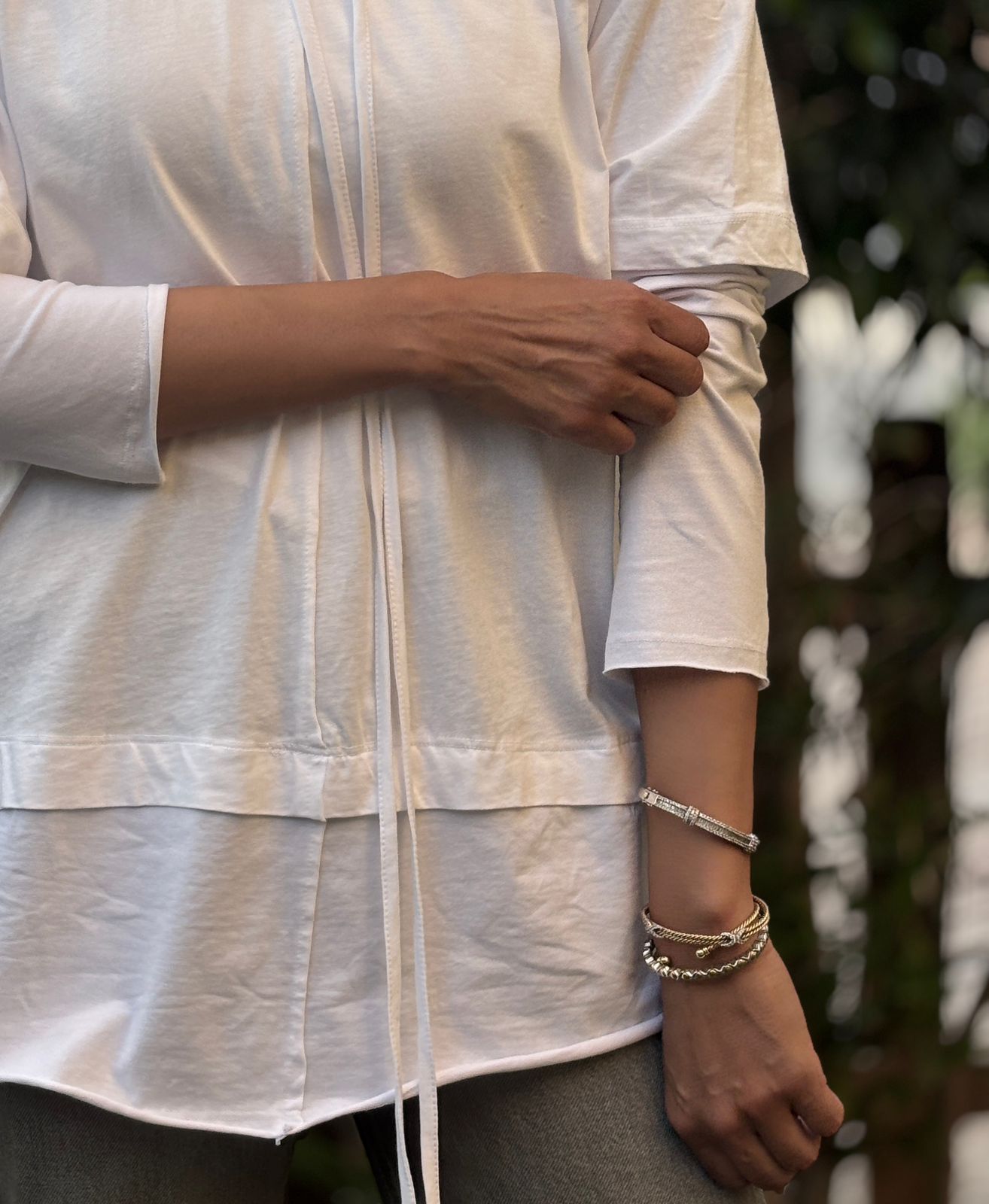 Double Sleeves Cotton Top in White