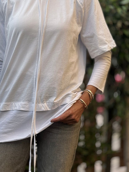 Double Sleeves Cotton Top in White