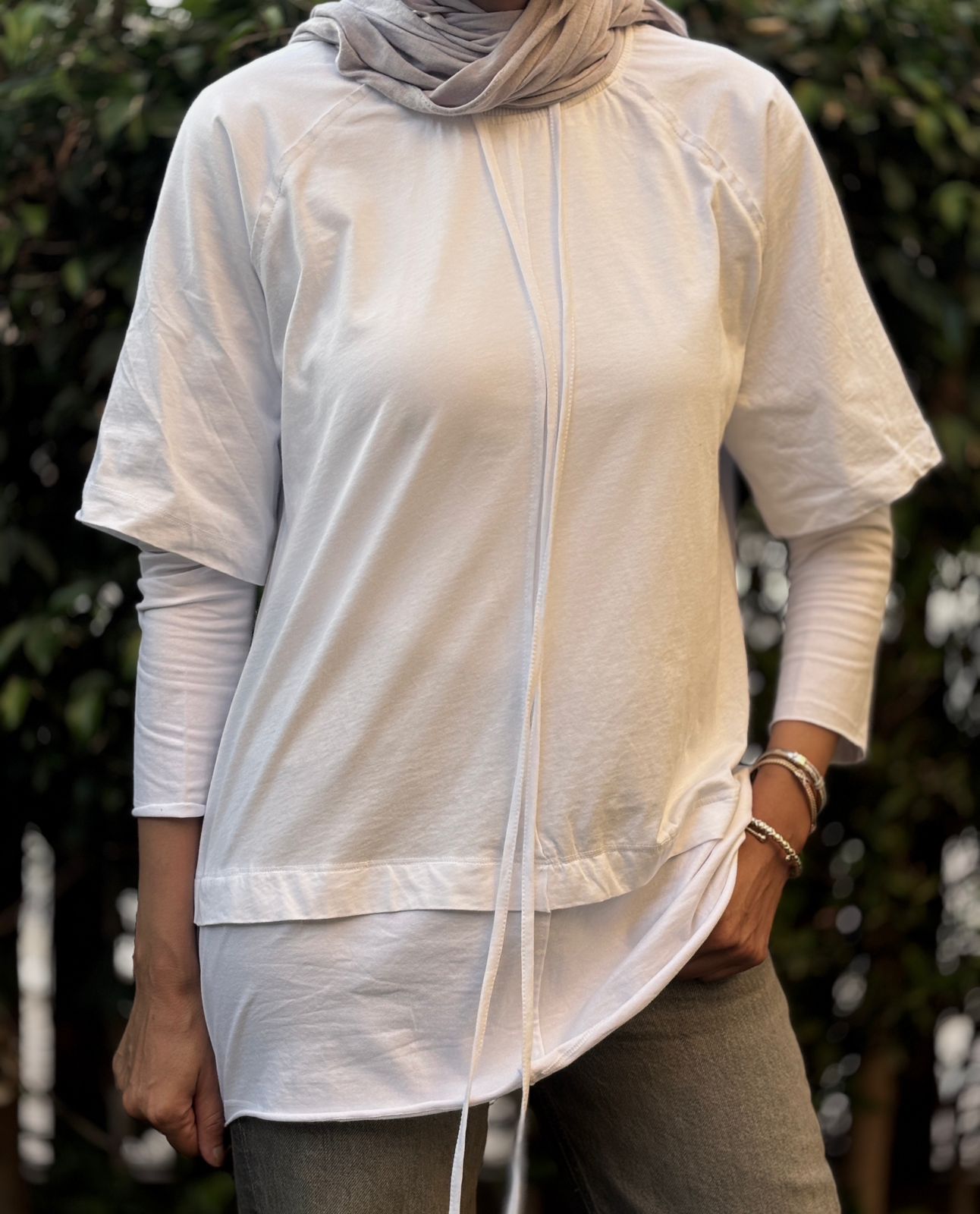 Double Sleeves Cotton Top in White
