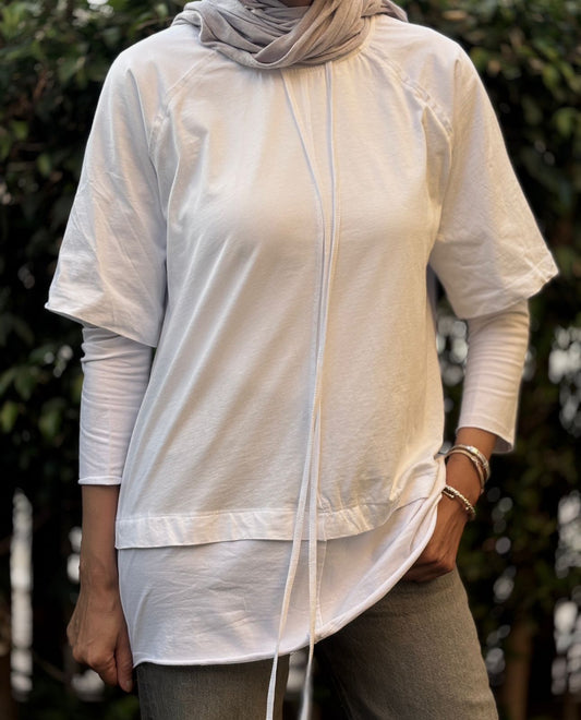 Double Sleeves Cotton Top in White