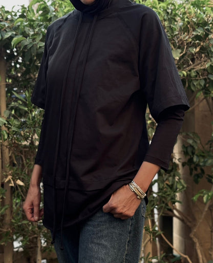 Double Sleeves Cotton Top in Black