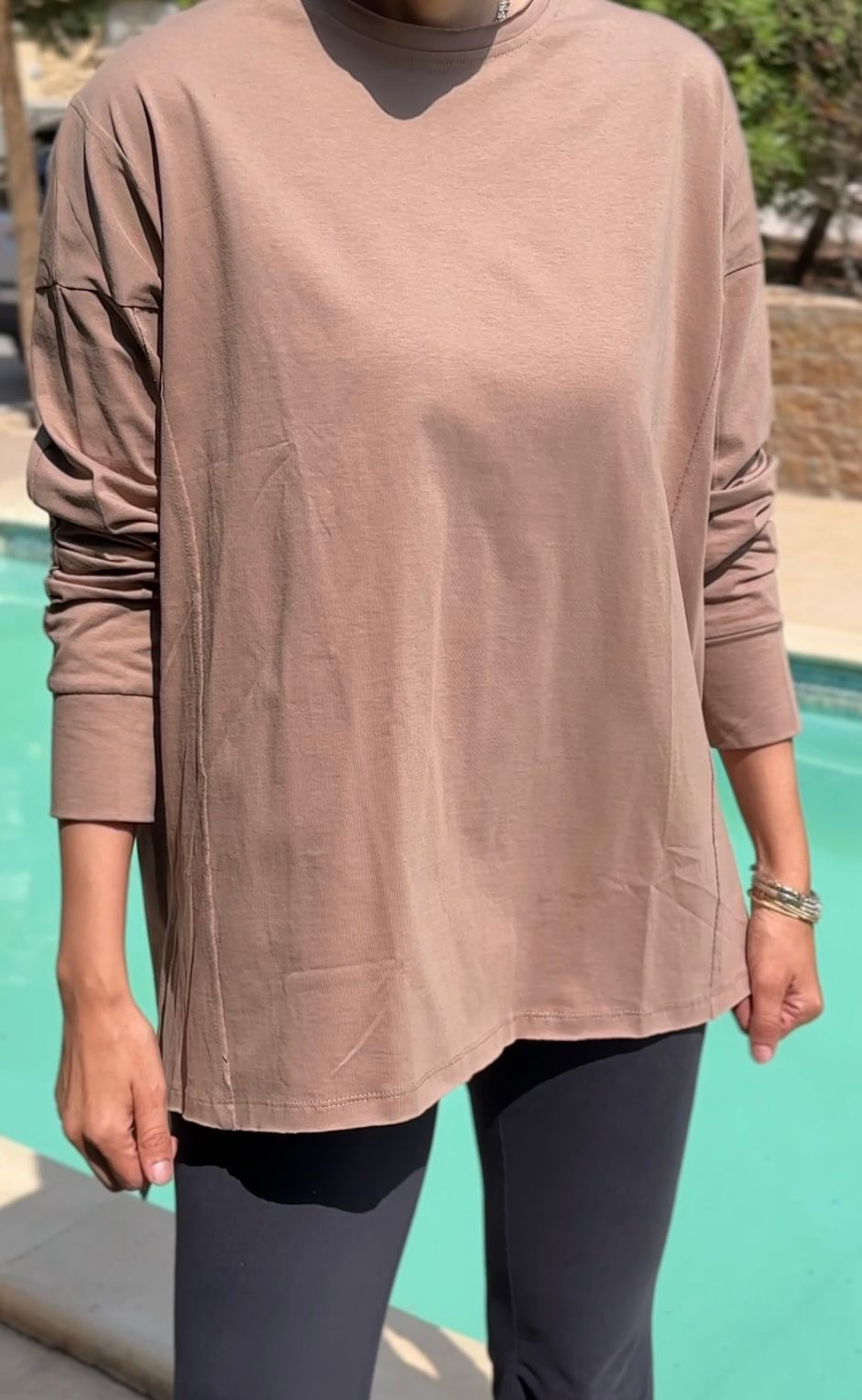 One size round neck cotton top unfinished at the back in Cafe