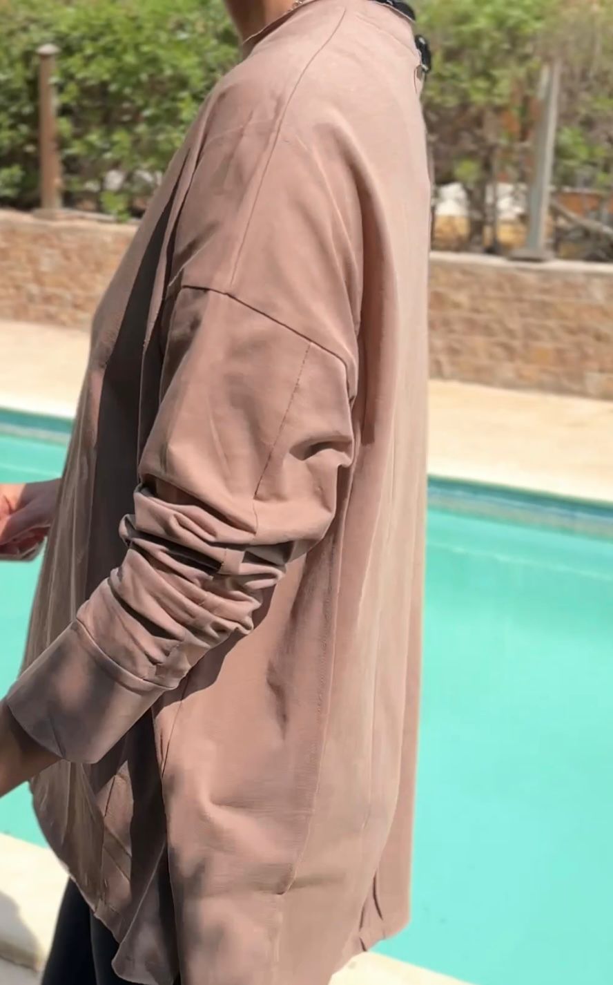 One size round neck cotton top unfinished at the back in Cafe