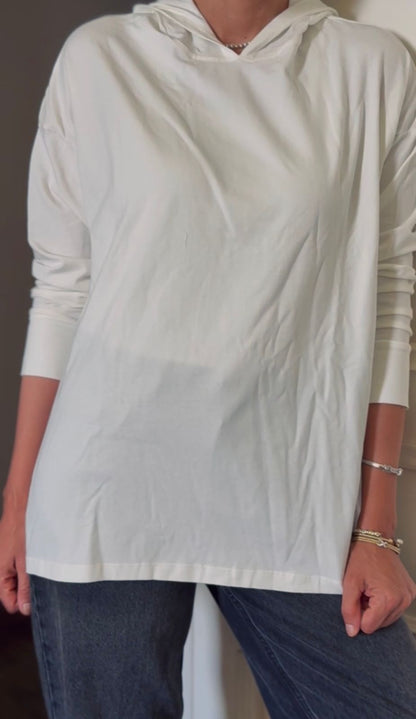 One size basic cotton hoodie Top in off white