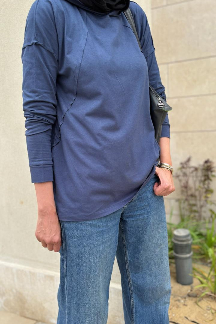 Navy blue hooded top
