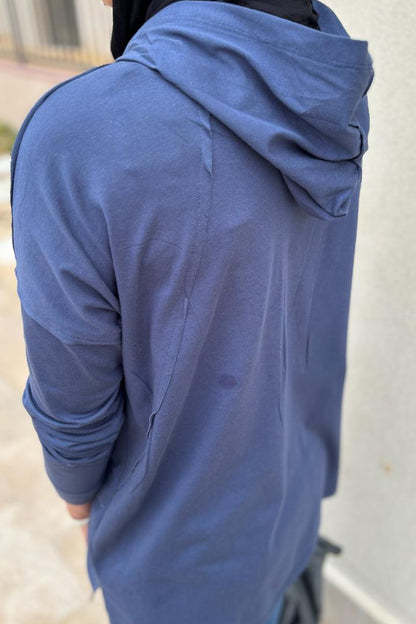 Navy blue hooded top