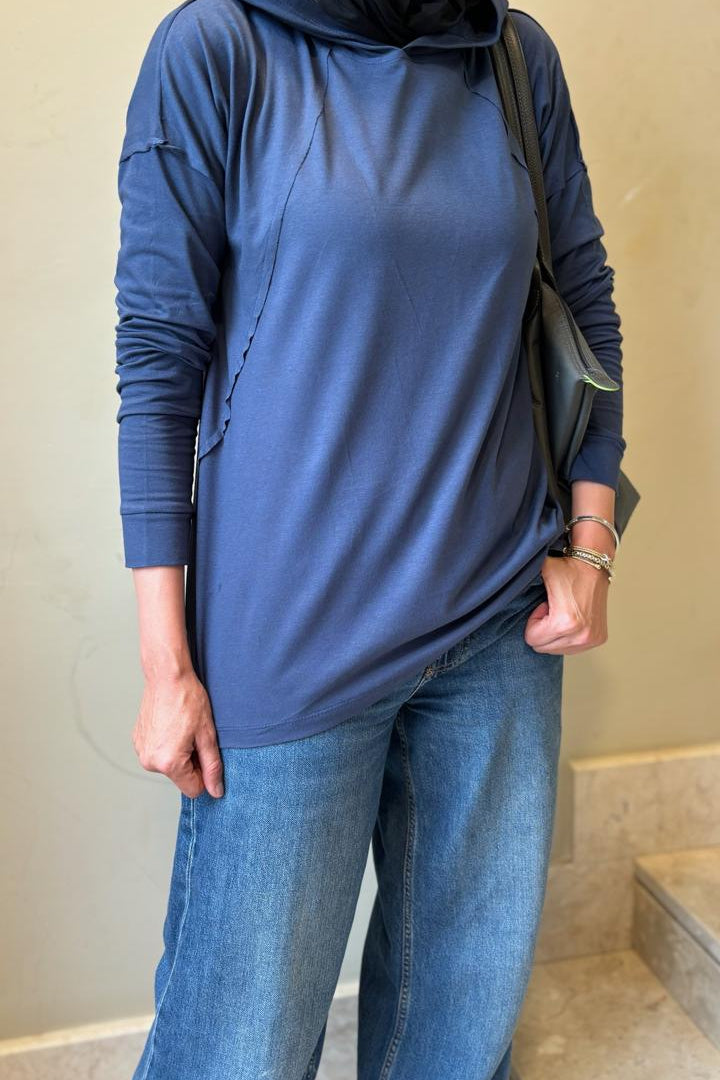 Navy blue hooded top