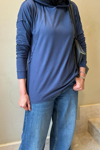 Navy blue hooded top