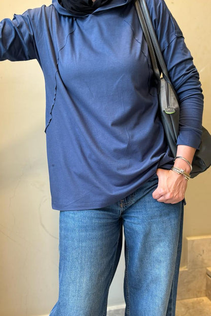 Navy blue hooded top