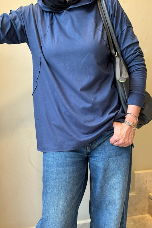 Navy blue hooded top
