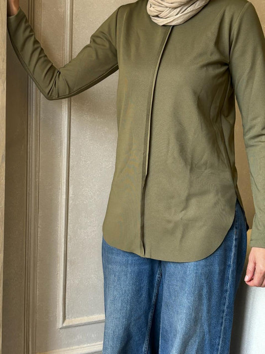 Olive Curve Top