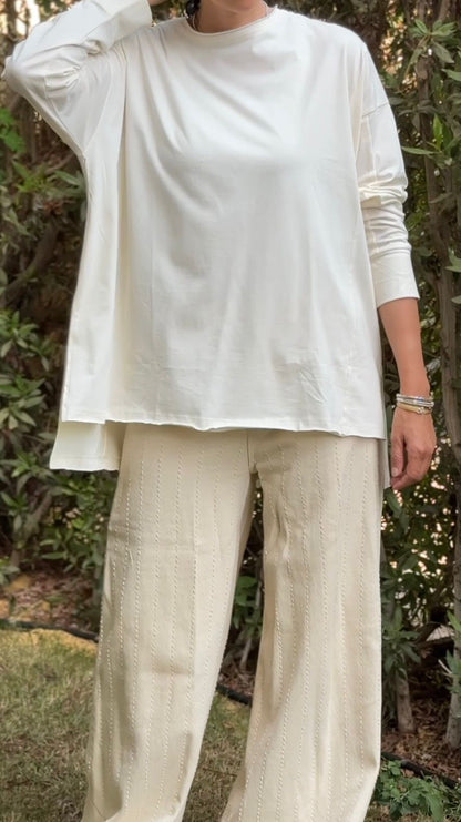 One size round neck cotton top unfinished at the back in light beige