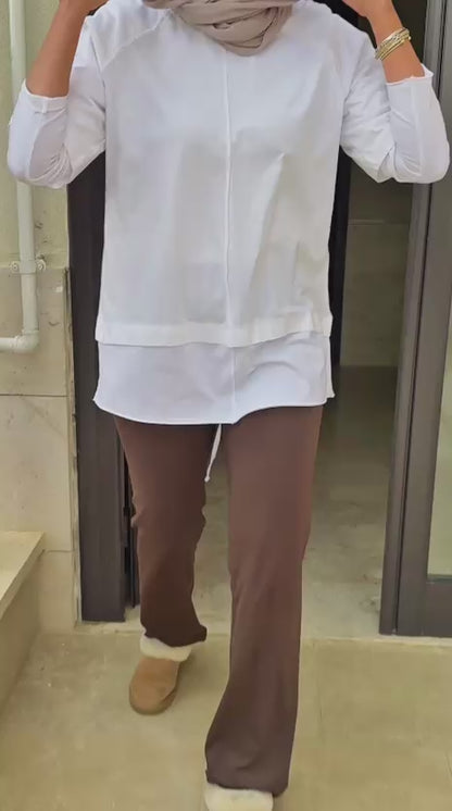 Double Sleeves Cotton Top in White