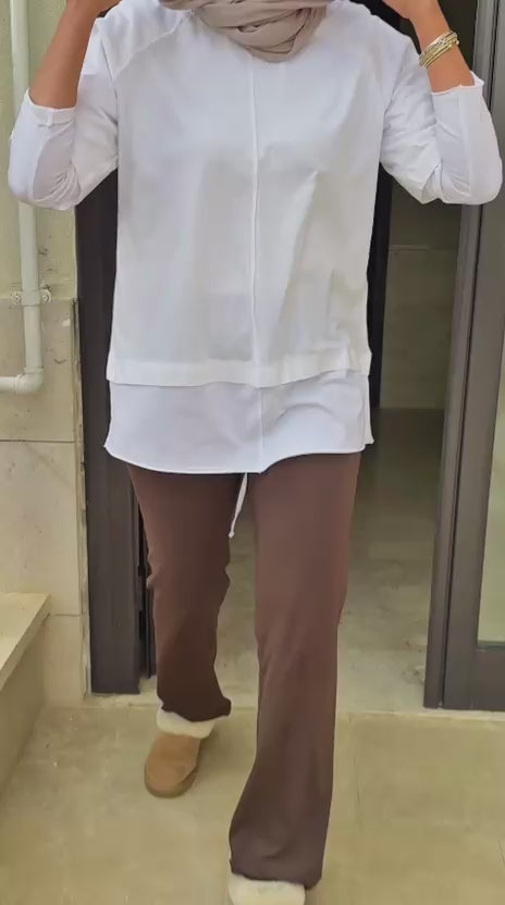 Double Sleeves Cotton Top in White